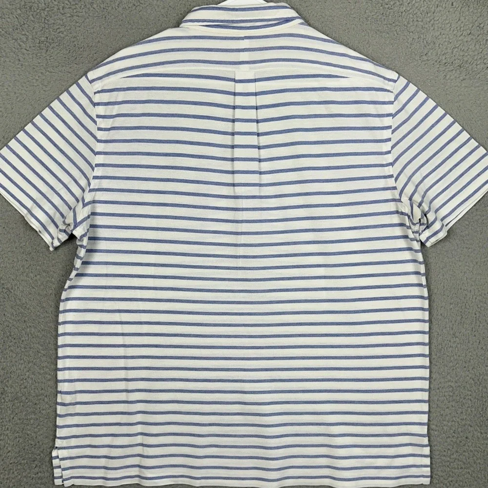 Ralph Lauren Polo Shirt Mens XL Knit Oxford Blue White Striped Puny Rugby Casual